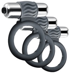 Shequ Double Bullet Vibrating Ring 3 Bölge Stimulasyon Titreşimli Penis Halkası SQ-ML10008