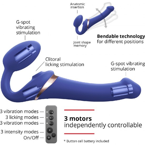 Strap-On Me Multi Orgasm Strapless Strapon Blue Medium 3 Motor Vibratör