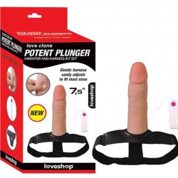 Potent Plunger 19 cm İçi Boş Strapon Kemerli Titreşimli Realistik Penis