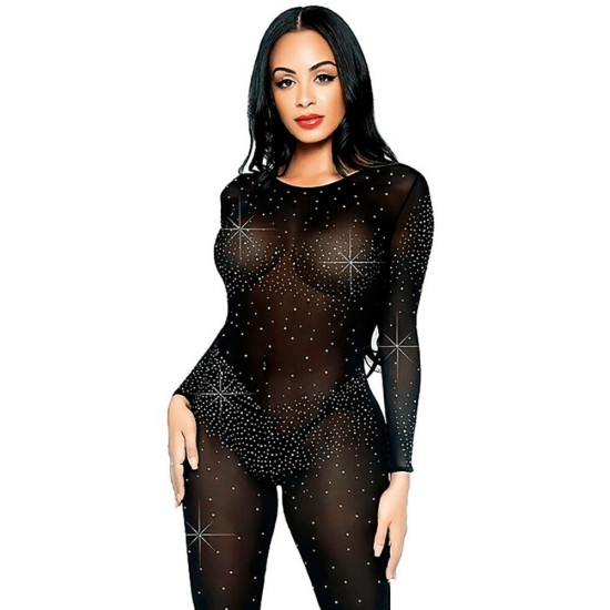 Fantasy Wear Bodystocking Taşlı Vücut Çorabı-Siyah