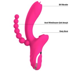 Sex Toys 3D Stimülasyon 3'in 1 Emme ve Dil Hareketli Vibratör-Pink