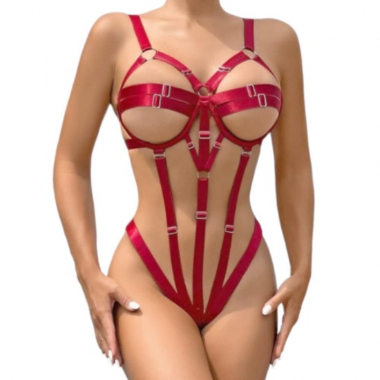 Night Fantasy Wear Harness Seksi Gecelik-Kırmızı