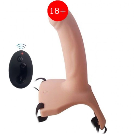 Aphrodisia Hollow Strap-On 17 cm İçi Boş Titreşimli Kemerli Penis-Ten