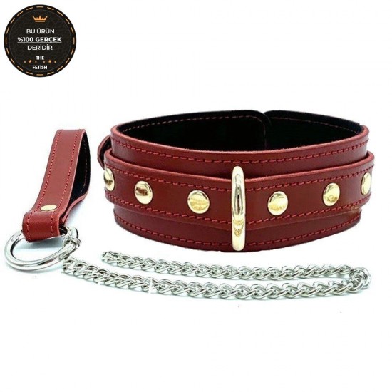 The Fetish Organic Leather Collar Fetiş Boyun Tasması-Kırmızı