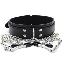 Fetish Fantasy Series Collar With Nipple Clamps Black Tasma ve Göğüs Klipsi